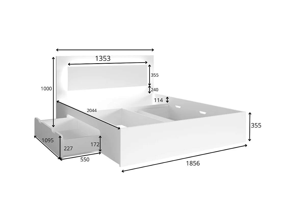 Cama VELTIS 180x200 cm con cabecero LED – Color roble Wellington – Somier y colchón no incluidos