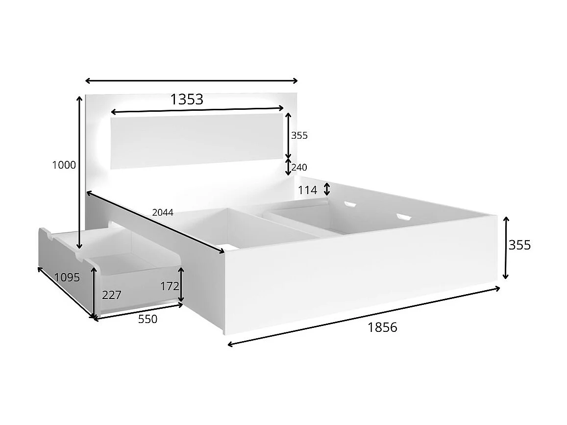 Cama VELTIS 180x200 cm com cabeceira LED – Cor carvalho Wellington – Estrado e colchão não incluídos