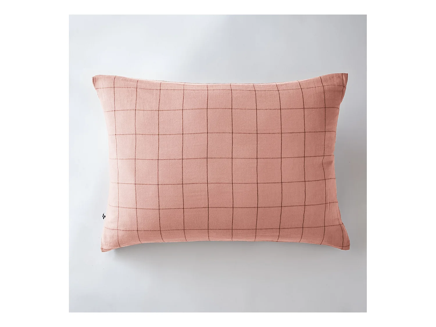 Taie d'oreiller 50x70 double gaze de coton grands carreaux rose pêche Terre de Nuit
