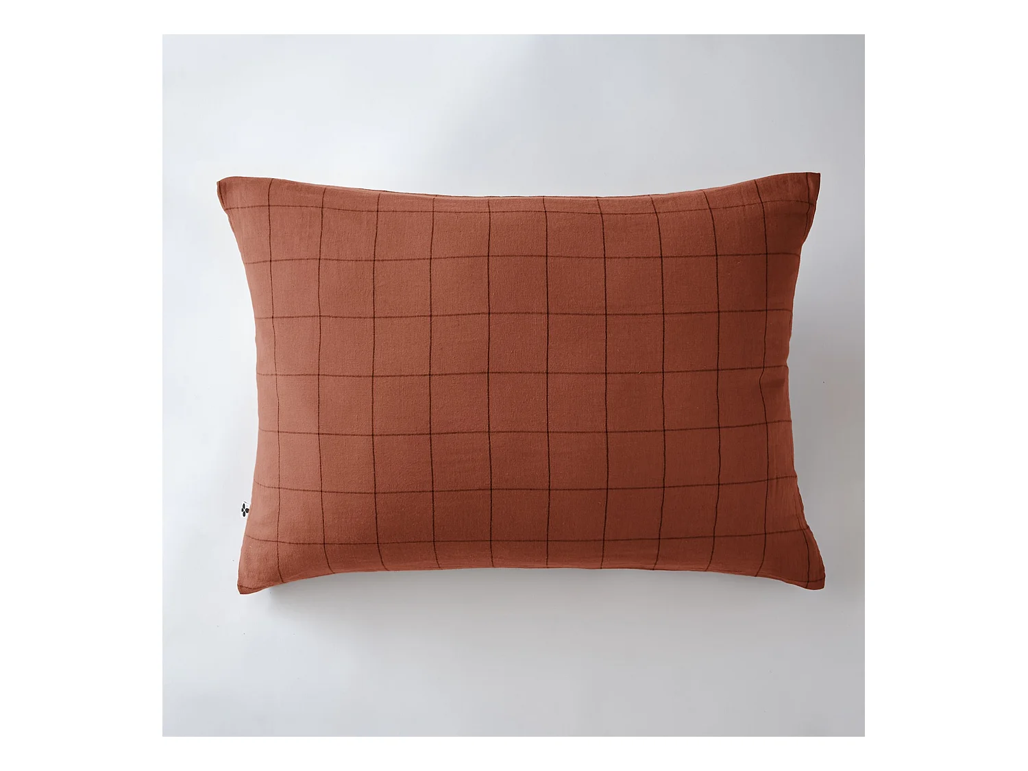 Taie d'oreiller 50x70 double gaze de coton grands carreaux terracotta Terre de Nuit