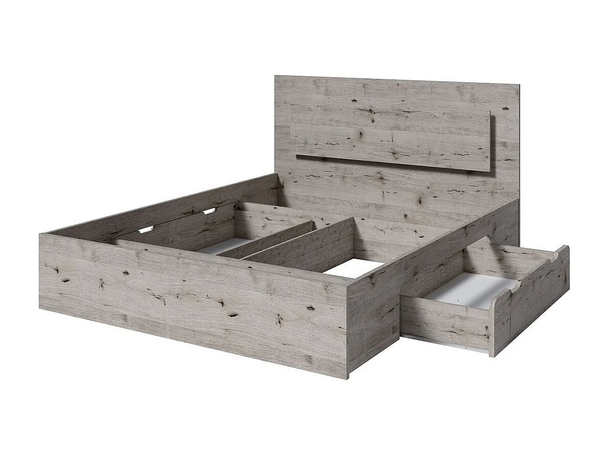 Conjunto de cama VELTIS 180x200 cm con somier incluido – Cabecero con LED – Roble Wellington – Colchón no incluido