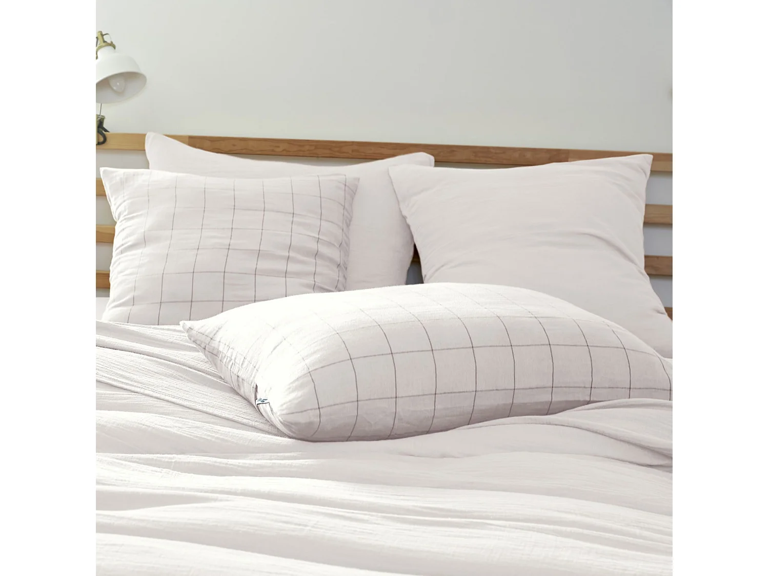 Taie d'oreiller 50x70 double gaze de coton grands carreaux chantilly Terre de Nuit