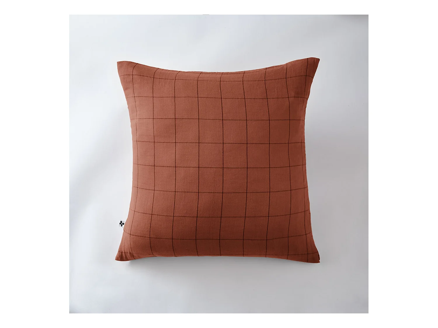 Taie d'oreiller 60x60 double gaze de coton grands carreaux terracotta Terre de Nuit