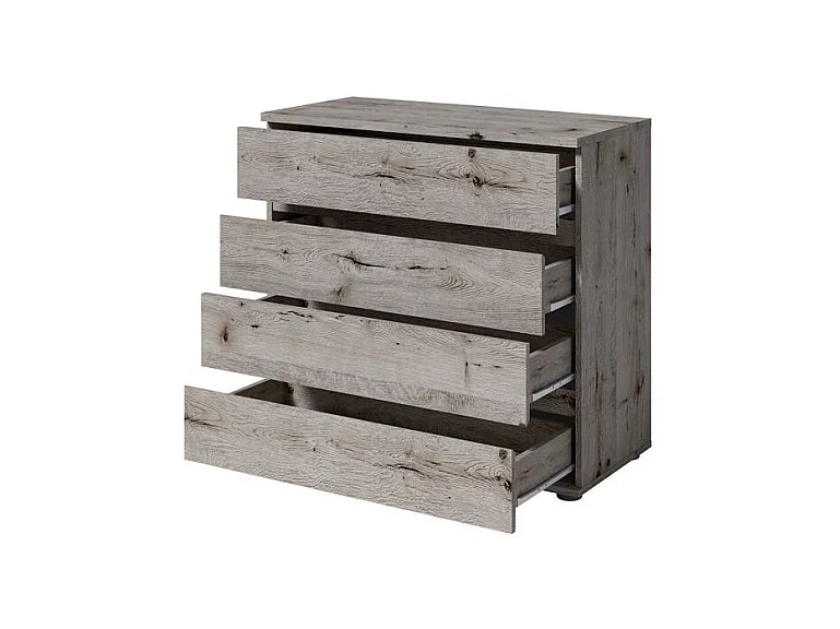 Cómoda VELTIS 4 cajones – L92 x H85 cm – Almacenamiento moderno color roble Wellington