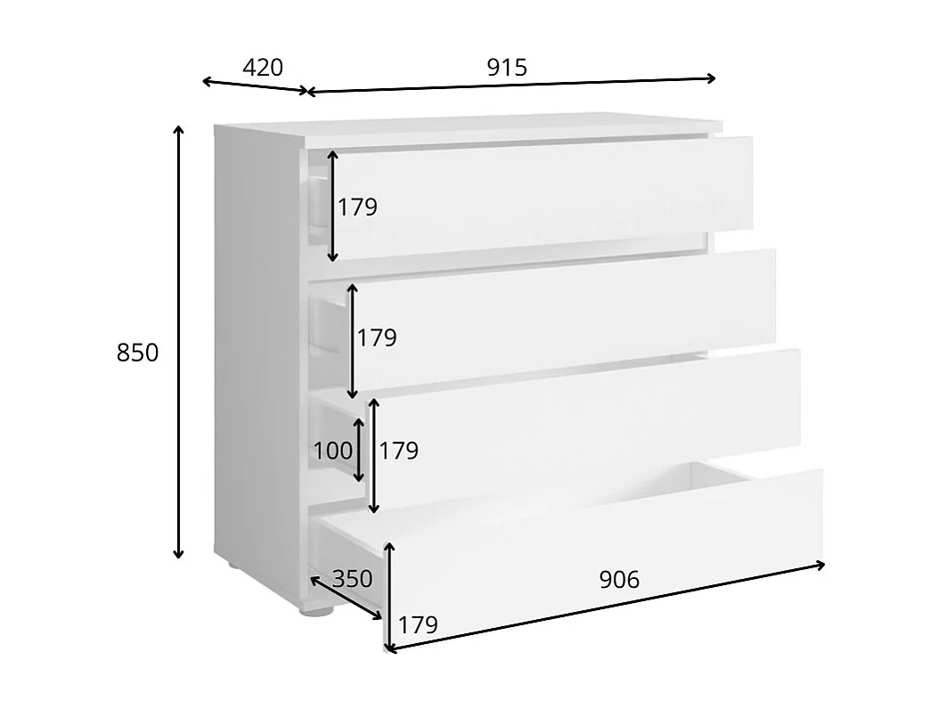 Cómoda VELTIS 4 cajones – L92 x H85 cm – Almacenamiento moderno color roble Wellington
