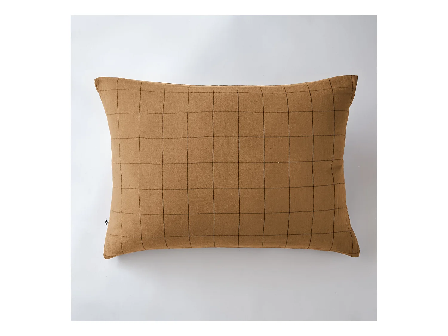 Taie d'oreiller 50x70 double gaze de coton grands carreaux camel Terre de Nuit