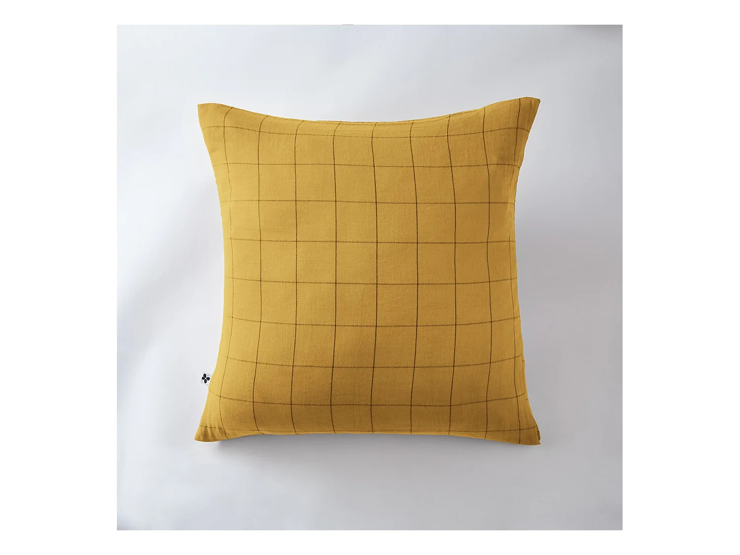 Taie d'oreiller 60x60 double gaze de coton grands carreaux jaune Terre de Nuit