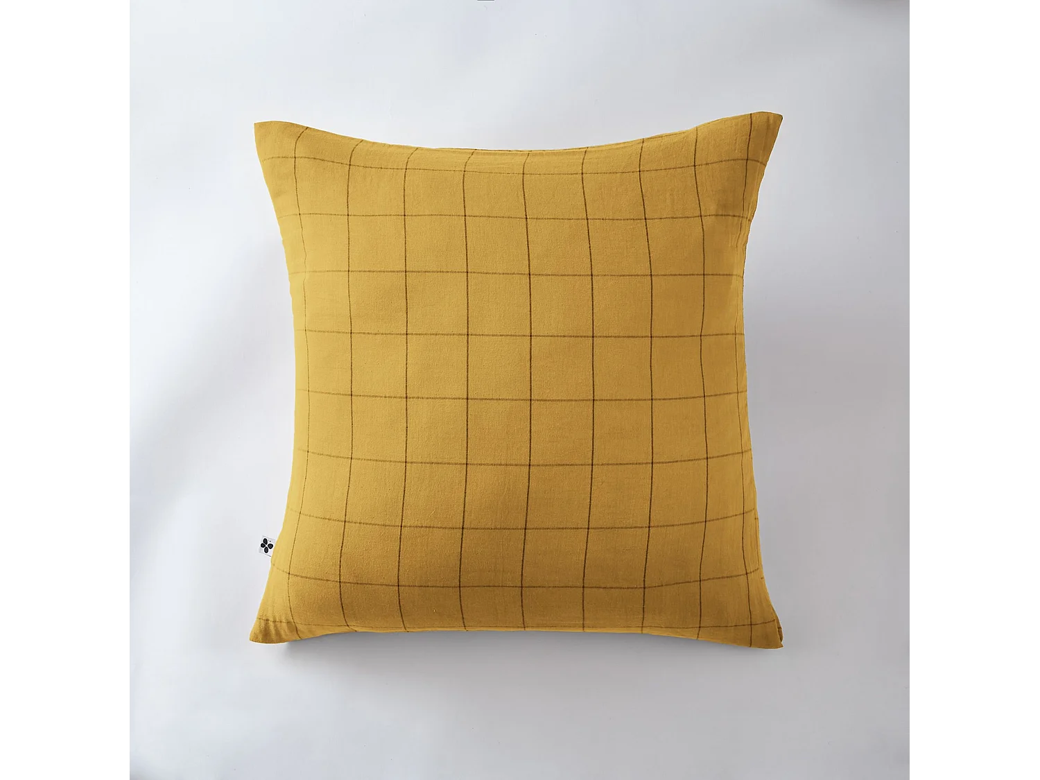 Taie d'oreiller 60x60 double gaze de coton grands carreaux jaune Terre de Nuit