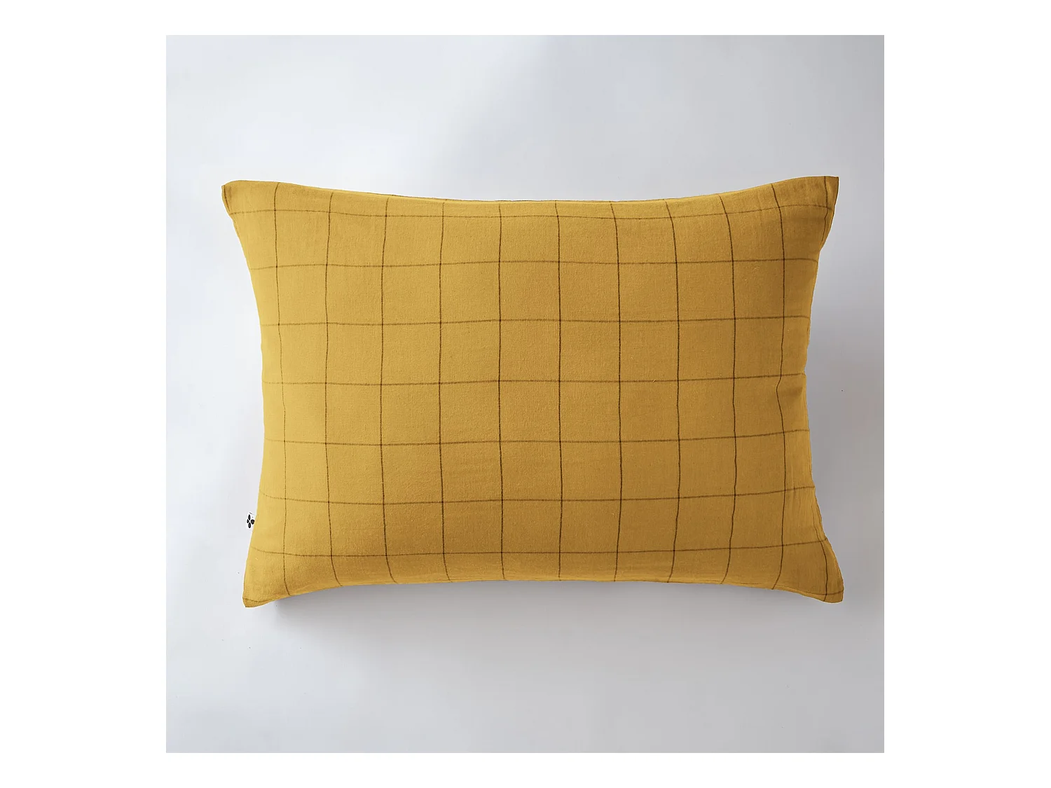 Taie d'oreiller 50x70 double gaze de coton grands carreaux jaune Terre de Nuit