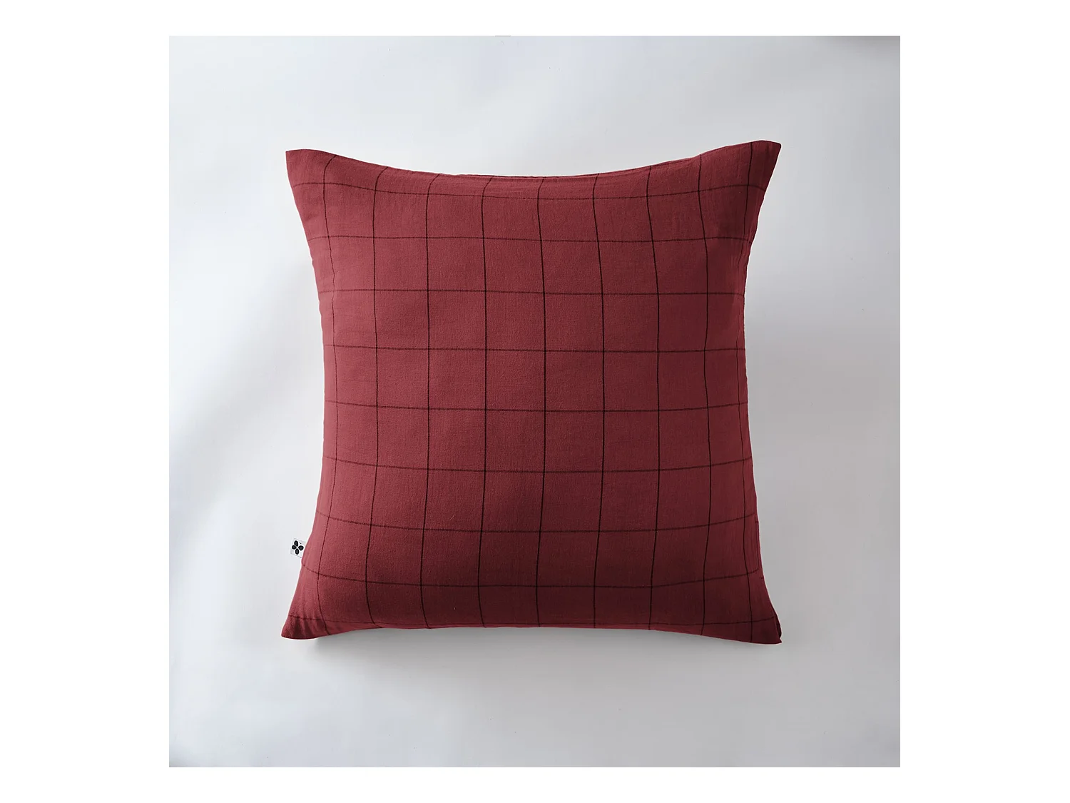 Taie d'oreiller 60x60 double gaze de coton grands carreaux lie de vin Terre de Nuit