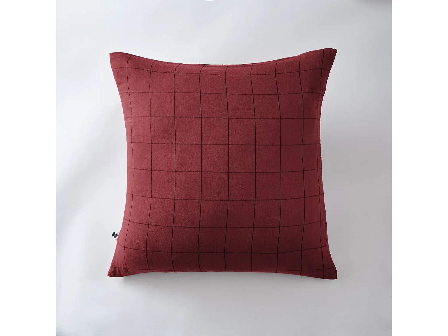 Taie d'oreiller 60x60 double gaze de coton grands carreaux lie de vin Terre de Nuit