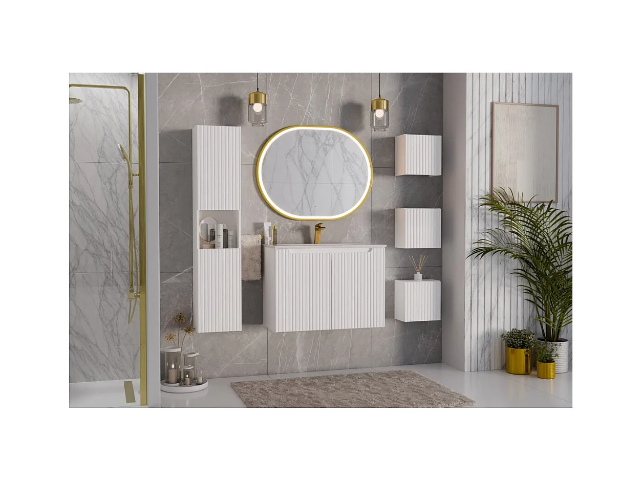 Coluna para banheiro VANO – 2 portas + 1 nicho – Branco alpino – L30 × H140 × P25 cm – Para pendurar