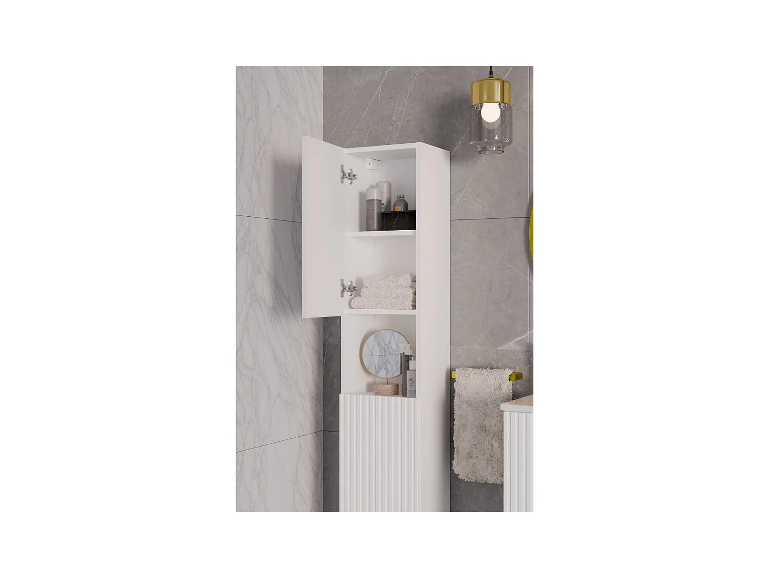 Coluna para banheiro VANO – 2 portas + 1 nicho – Branco alpino – L30 × H140 × P25 cm – Para pendurar