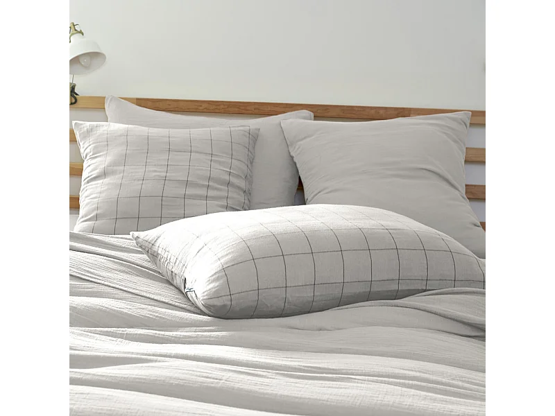 Taie d'oreiller 50x70 double gaze de coton grands carreaux minuit Terre de Nuit