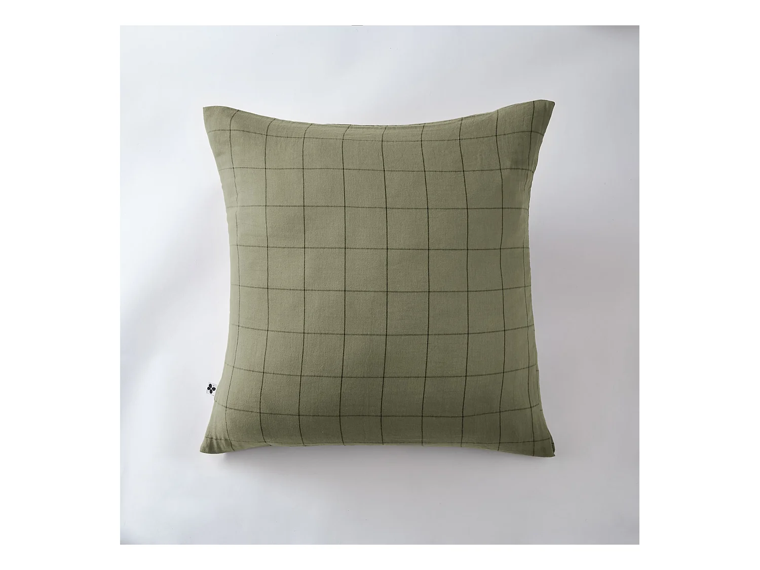 Taie d'oreiller 60x60 double gaze de coton grands carreaux romarin Terre de Nuit