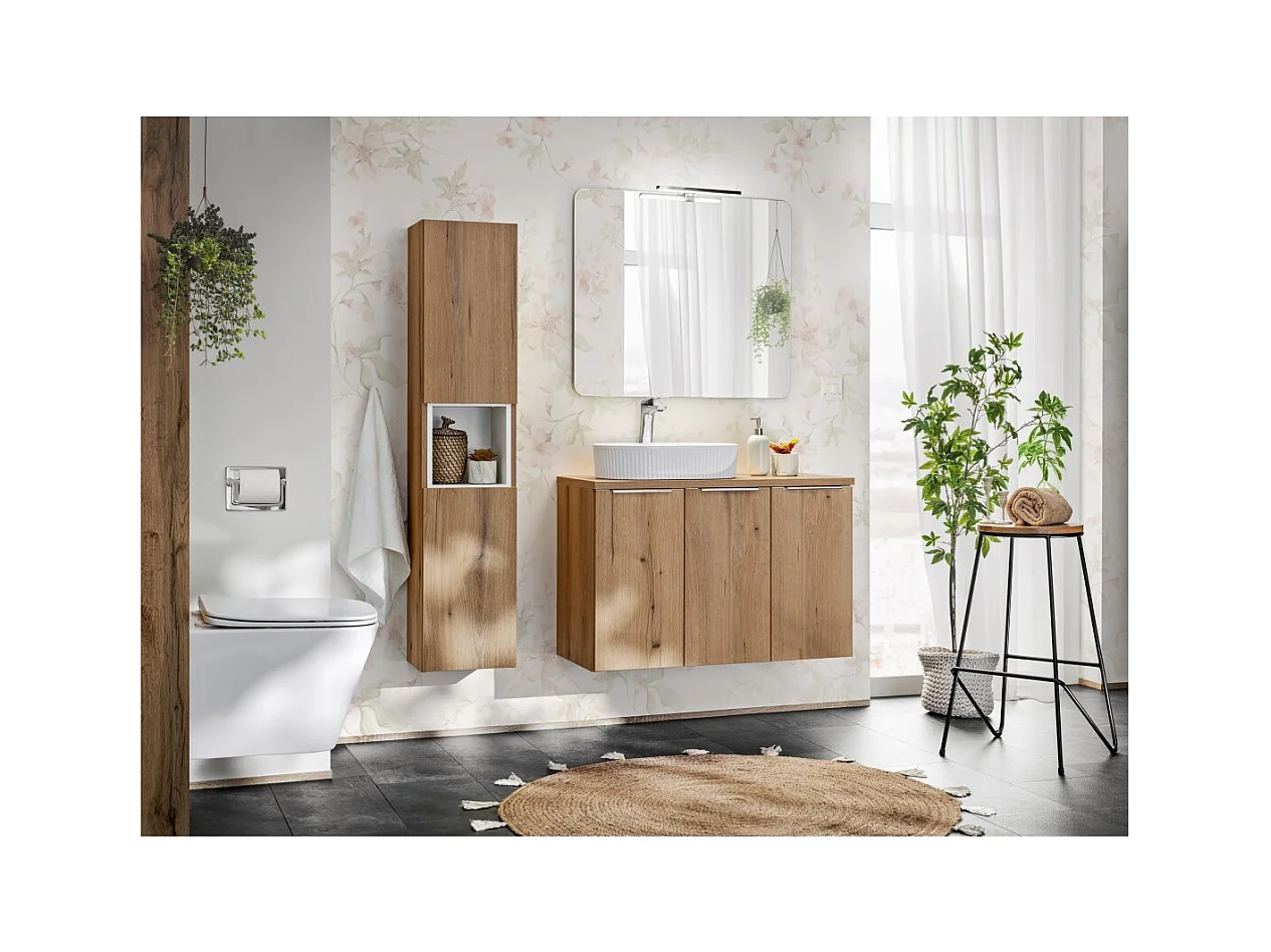 Coluna para banheiro VANO – 2 portas + 1 nicho – Carvalho – L30 × P25 × H140 cm – Para pendurar