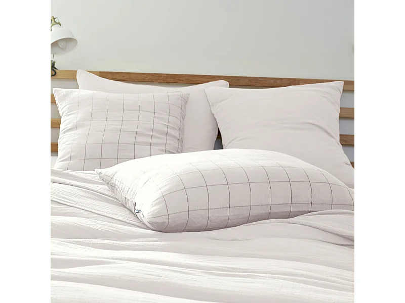 Taie d'oreiller 60x60 double gaze de coton grands carreaux chantilly Terre de Nuit