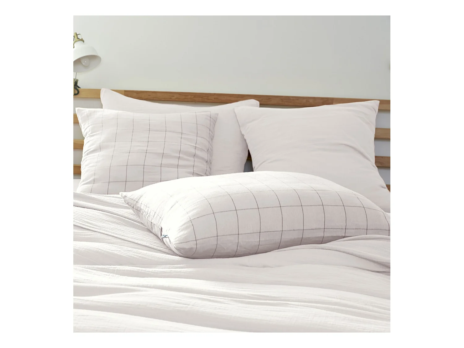 Taie d'oreiller 60x60 double gaze de coton grands carreaux chantilly Terre de Nuit