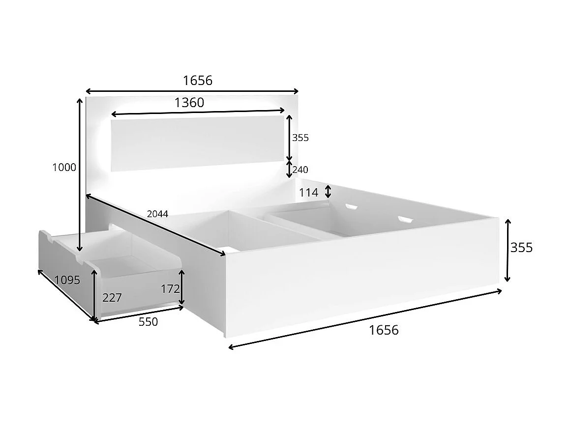 Cama VELTIS 160x200 cm com cabeceira LED - Cor carvalho Wellington - Base e colchão não incluídos