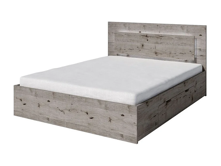 Cama VELTIS 160x200 cm com cabeceira LED - Cor carvalho Wellington - Base e colchão não incluídos