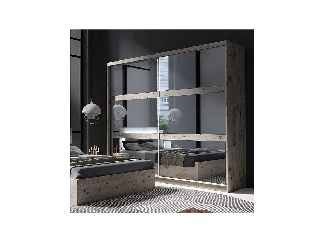 Armário VELTIS 2 portas de correr com espelho – L230 x H215 cm – Cor carvalho Wellington