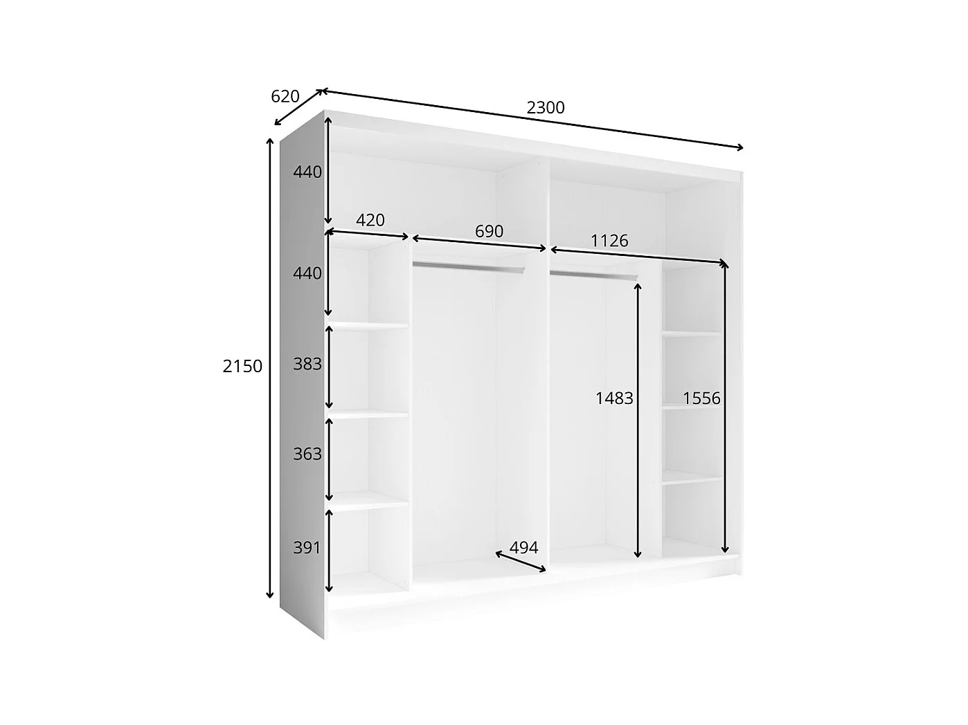 Armário VELTIS 2 portas de correr com espelho – L230 x H215 cm – Cor carvalho Wellington