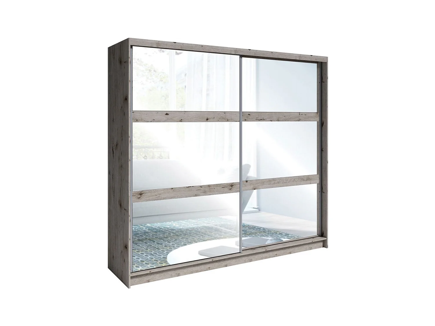 Armoire VELTIS 2 portes coulissantes avec miroir – L230 x H215 cm – Coloris chêne Wellington