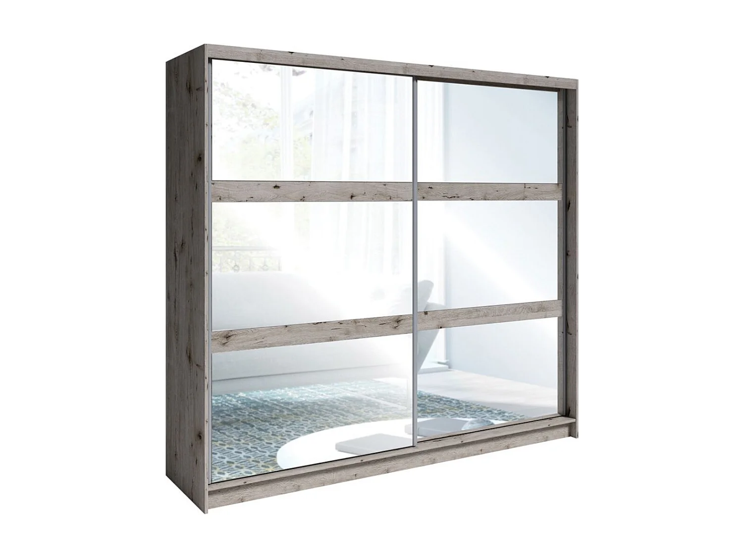 Armário VELTIS 2 portas de correr com espelho – L230 x H215 cm – Cor carvalho Wellington