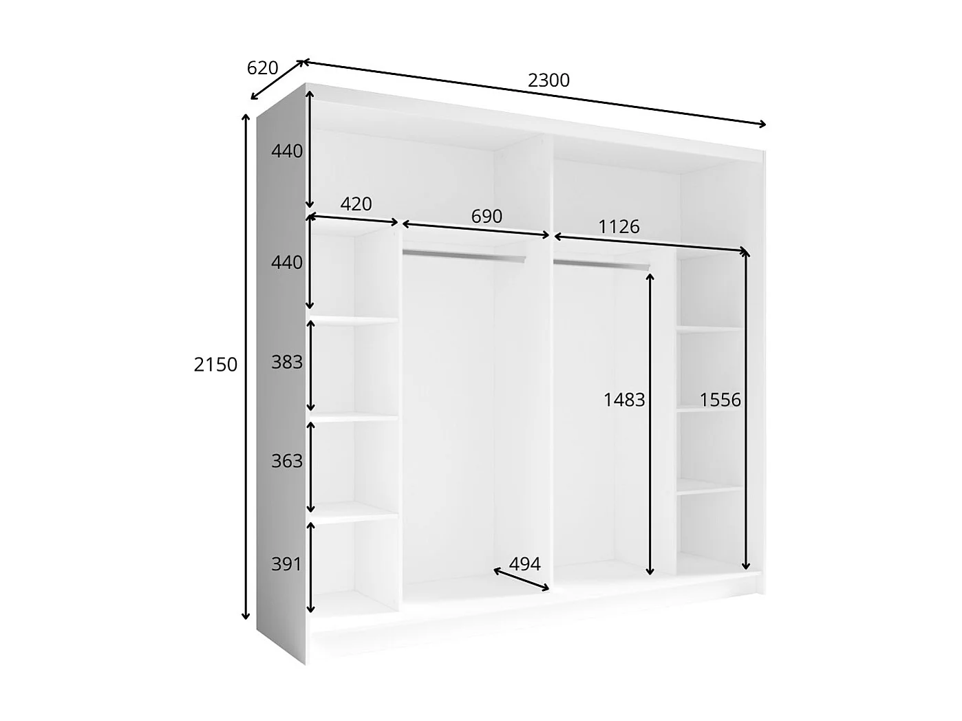 Armário VELTIS 2 portas de correr com espelho – L230 x H215 cm – Cor carvalho Wellington