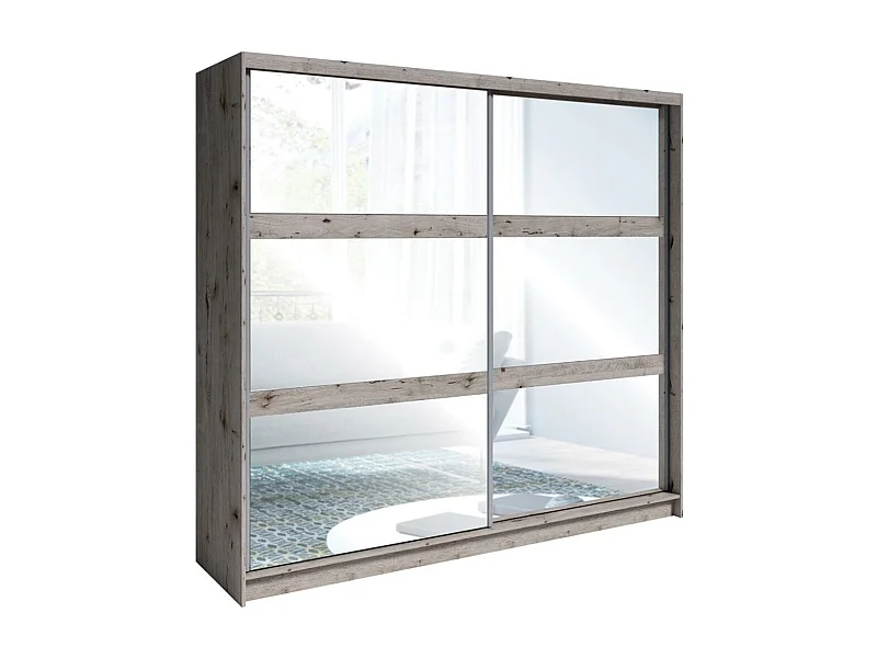 Armário VELTIS 2 portas de correr com espelho – L230 x H215 cm – Cor carvalho Wellington