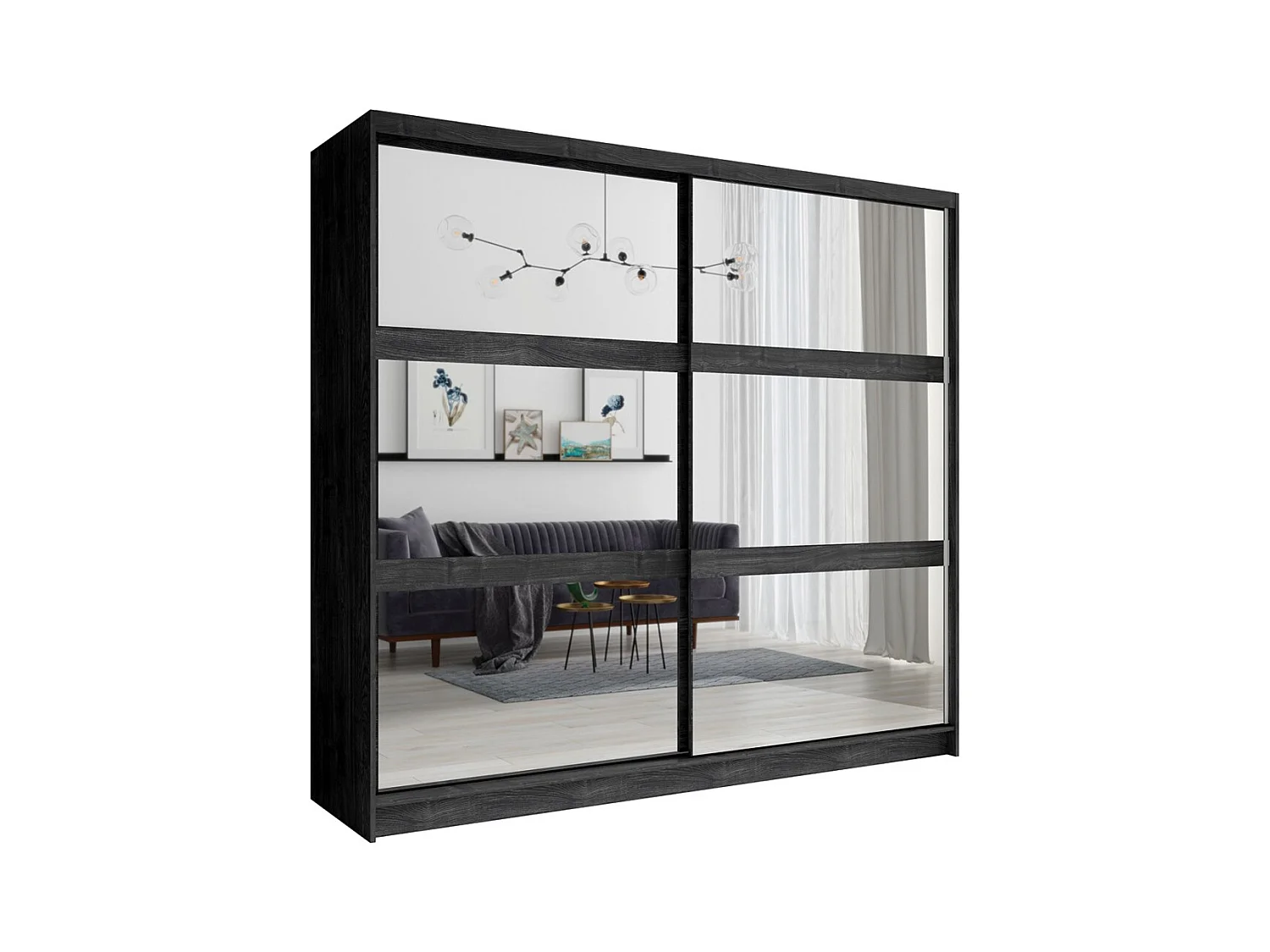 Chambre complète VELTIS – Lit 160x200 LED avec sommier + armoire + commode + chevets – Frêne noir