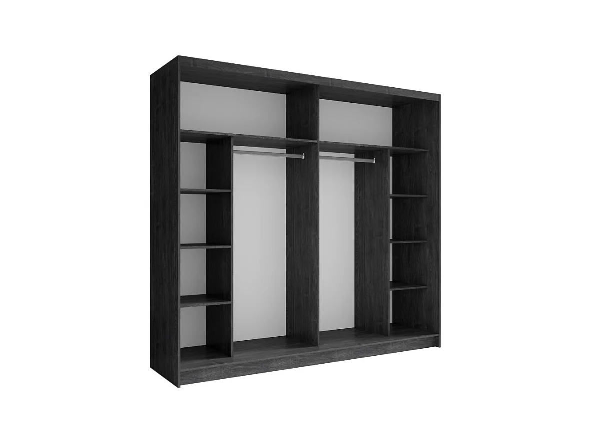 Habitación completa VELTIS – Cama 160x200 LED con somier + armario + cómoda + mesitas de noche – Fresno negro