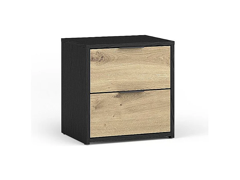 Conjunto Completo de Quarto MELODY – Cama baú 180x200 + guarda-roupa + cômoda + criados-mudos – Grafite preto e carvalho claro – Colchão não incluído