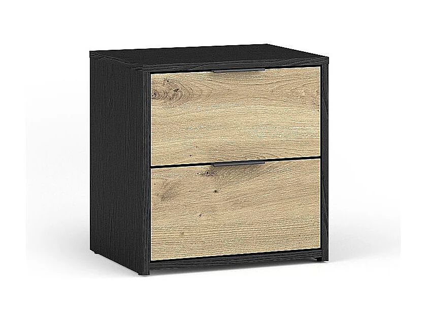 Conjunto completo de dormitorio MELODY - Cama con almacenamiento 180x200 + armario + cómoda + mesitas de noche - Negro grafito y roble claro - Colchón no incluido