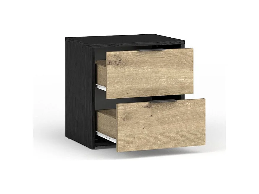 Conjunto completo de dormitorio MELODY - Cama con almacenamiento 180x200 + armario + cómoda + mesitas de noche - Negro grafito y roble claro - Colchón no incluido