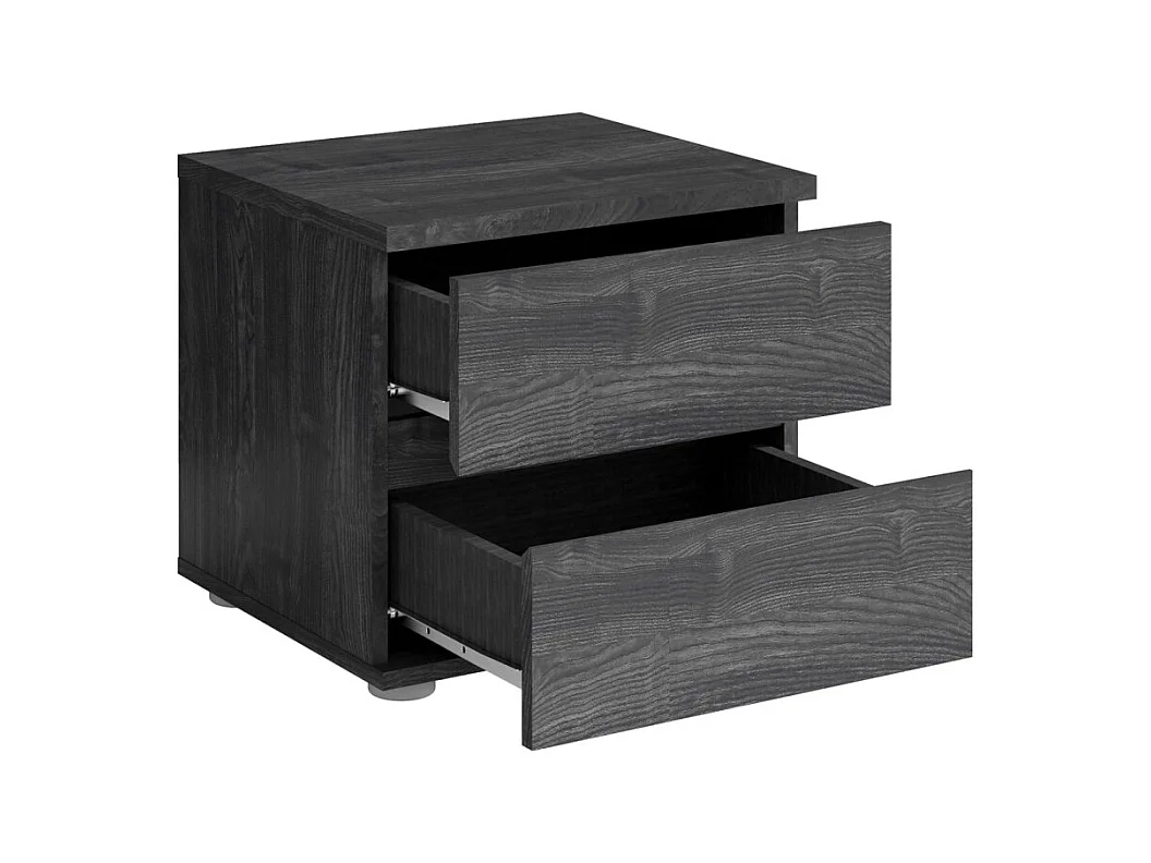 Conjunto Completo VELTIS – Cama 180x200 com LED e estrado + guarda-roupa + cômoda + mesinhas de cabeceira – Freixo preto