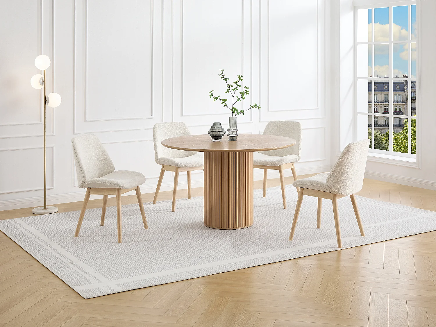 Lot de 2 chaises en tissu texturé et bois d'hévéa - Crème  - LEYADA