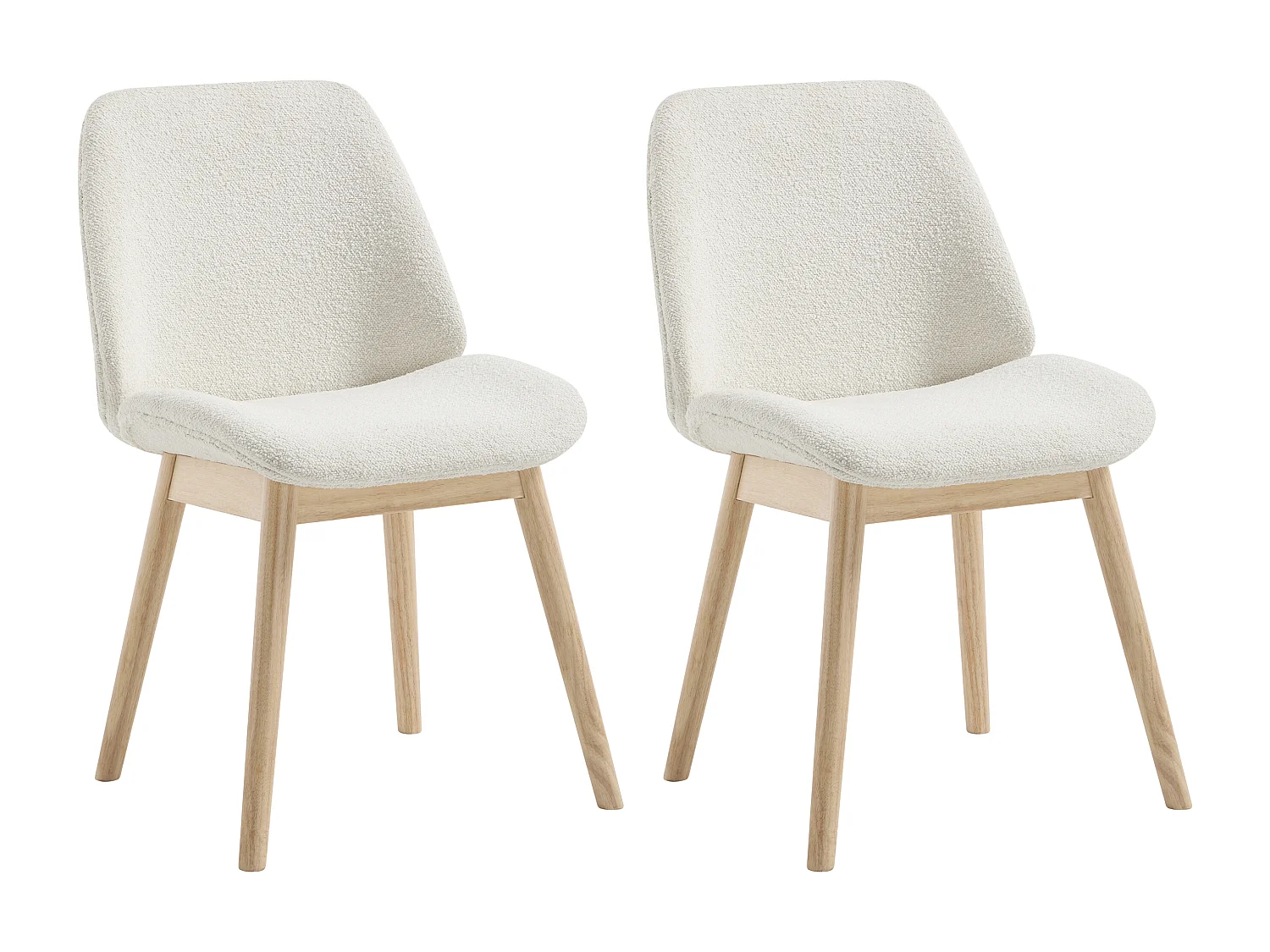 Lot de 2 chaises en tissu texturé et bois d'hévéa - Crème  - LEYADA