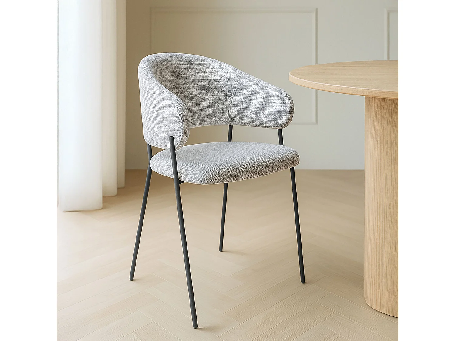 Now's Home - Lot De 2 Fauteuils De Table En Tissu Beige Et Pieds En Metal