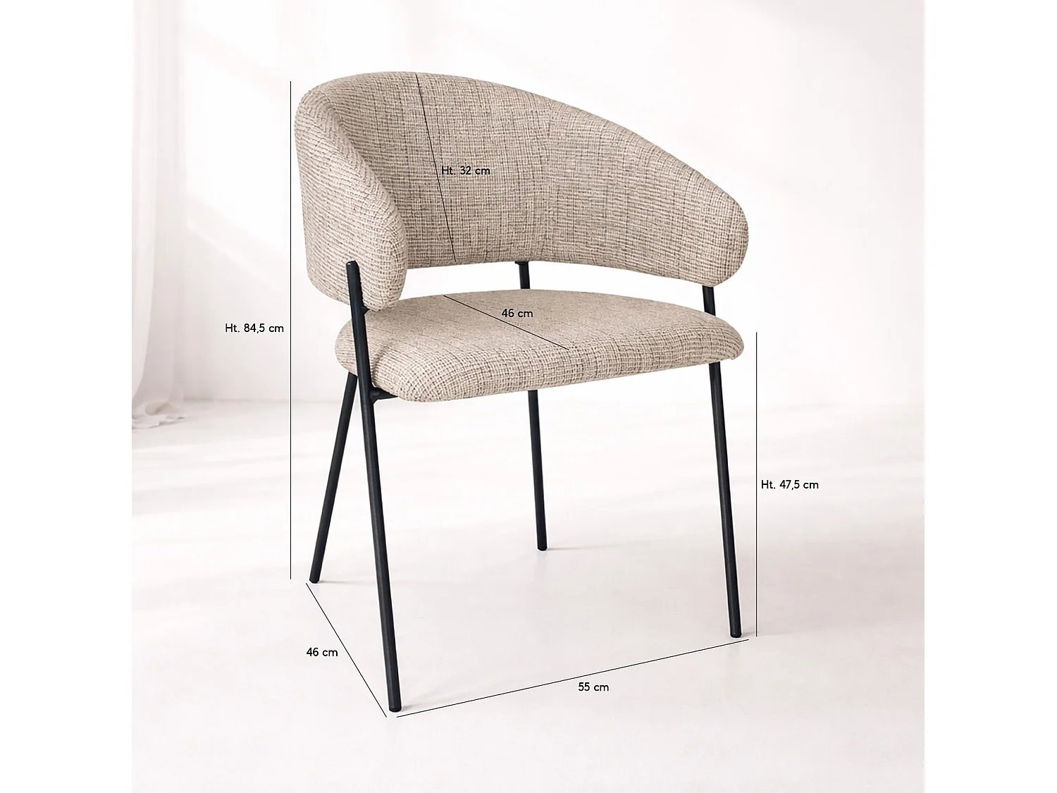 Now's Home - Lot De 2 Fauteuils De Table En Tissu Beige Et Pieds En Métal