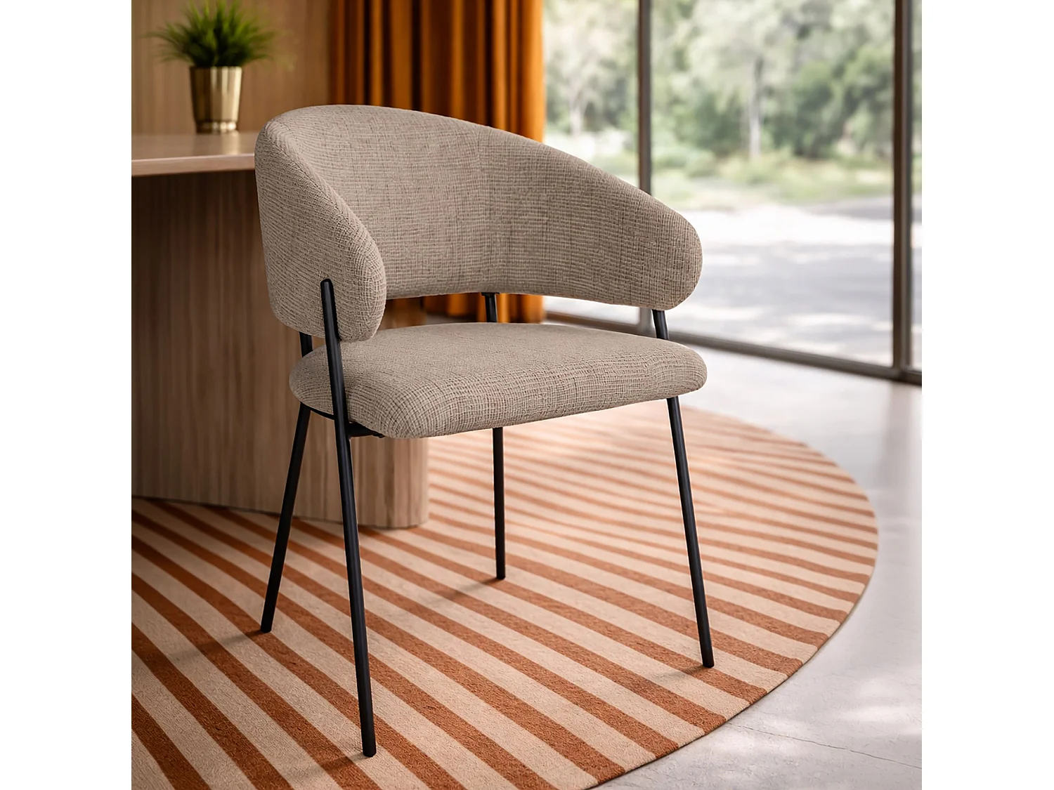 Now's Home - Lot De 2 Fauteuils De Table En Tissu Beige Et Pieds En Métal