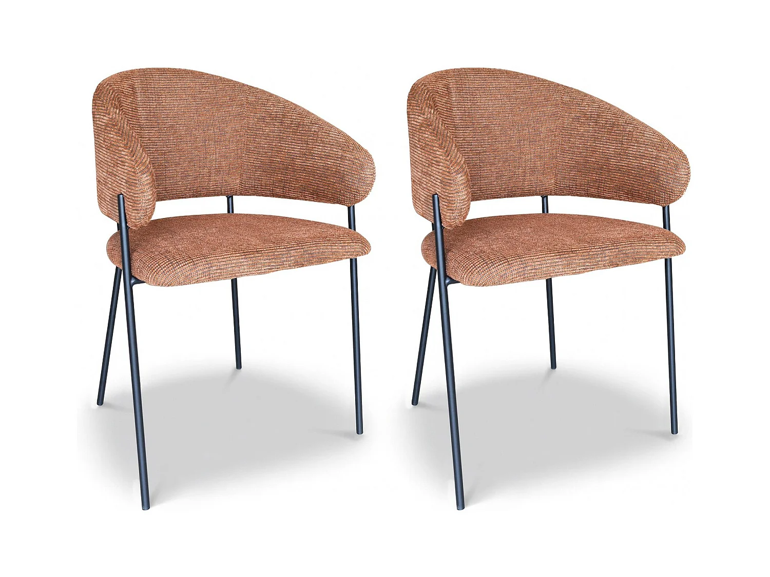 Now's Home - Lot De 2 Fauteuils De Table En Tissu Terracotta Et Pieds En Metal