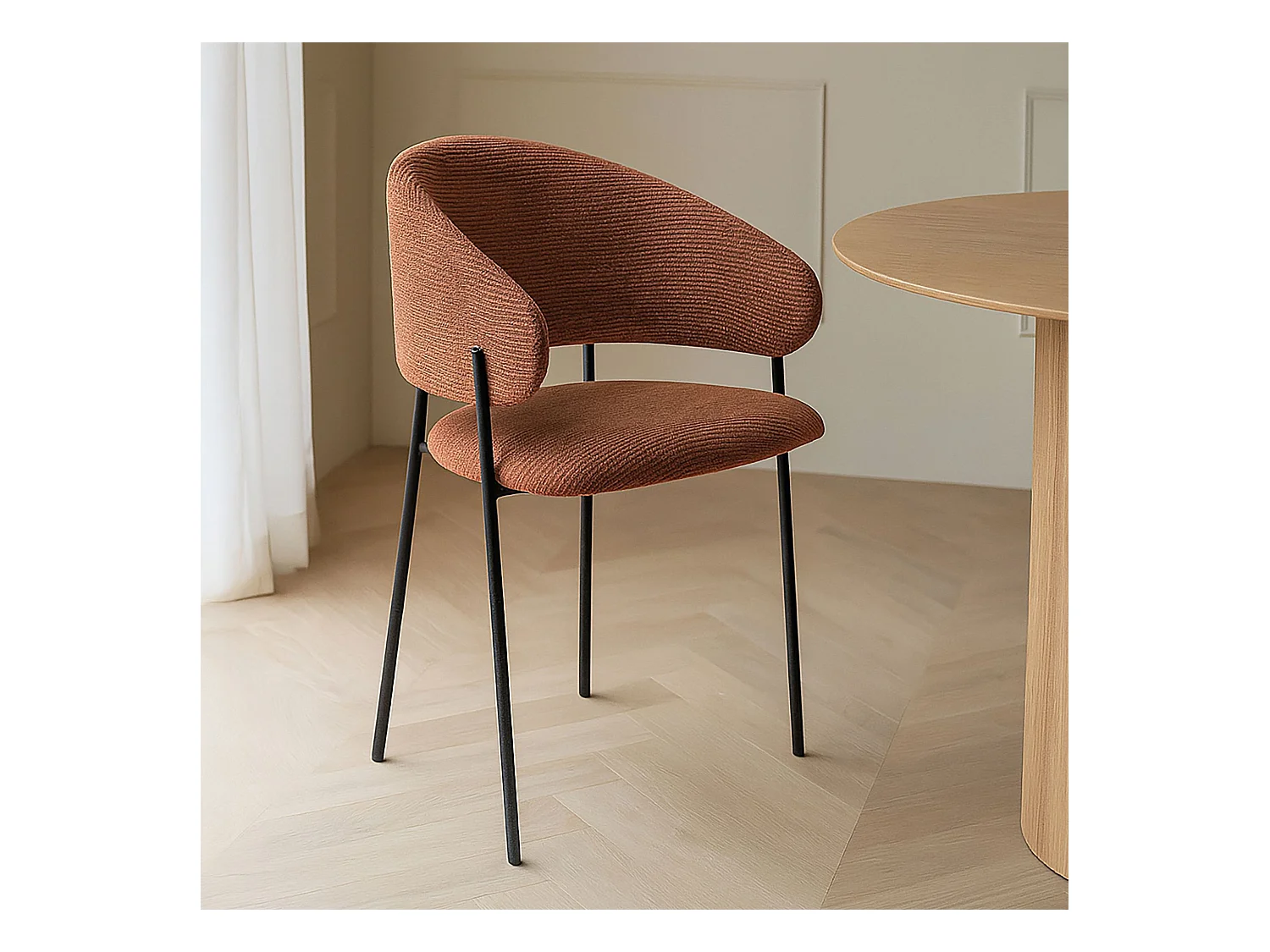 Now's Home - Lot De 2 Fauteuils De Table En Tissu Terracotta Et Pieds En Metal