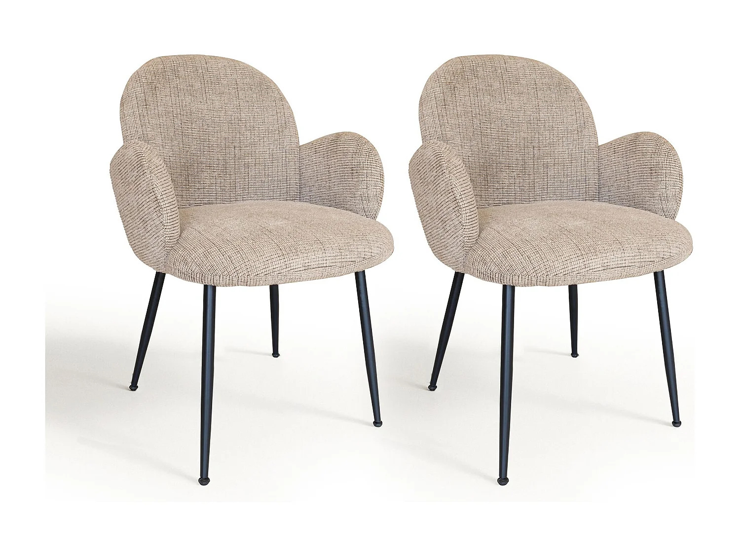 Now's Home - Lot De 2 Fauteuils De Table En Tissu Beige Et Pieds En Metal