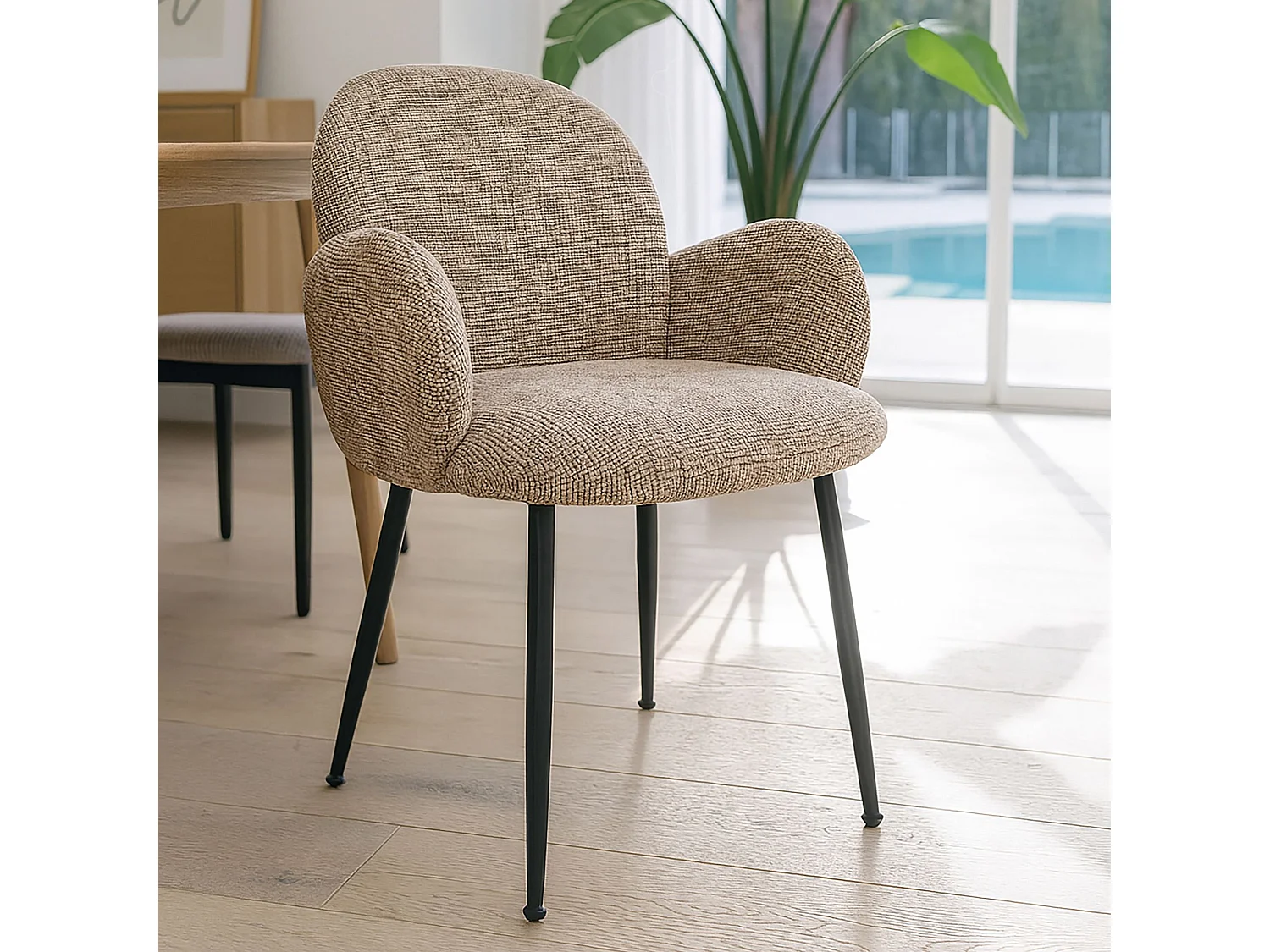 Now's Home - Lot De 2 Fauteuils De Table En Tissu Beige Et Pieds En Metal