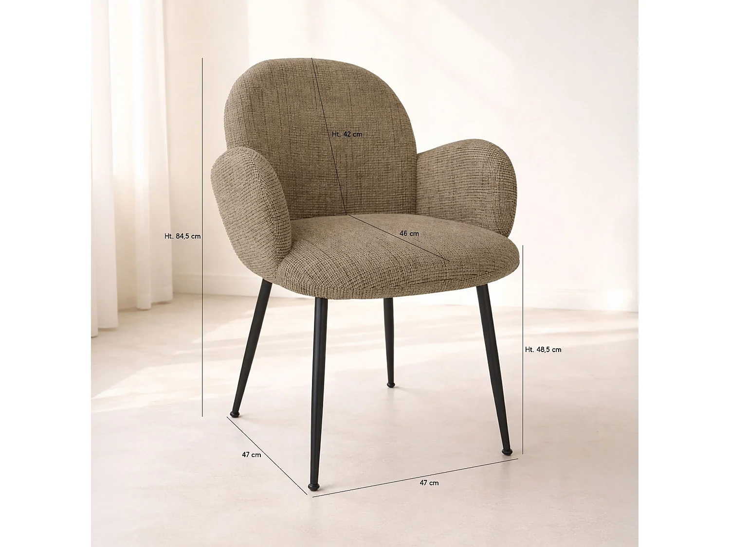 Now's Home - Lot De 2 Fauteuils De Table En Tissu Beige Et Pieds En Métal