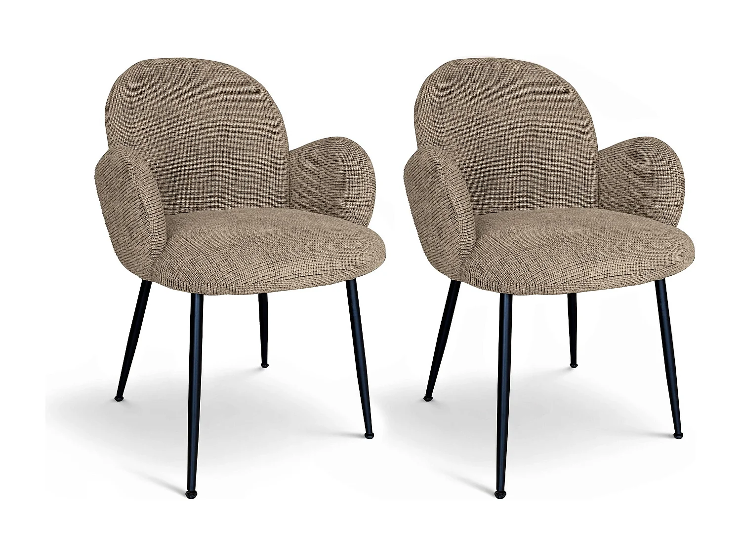 Now's Home - Lot De 2 Fauteuils De Table En Tissu Beige Et Pieds En Métal