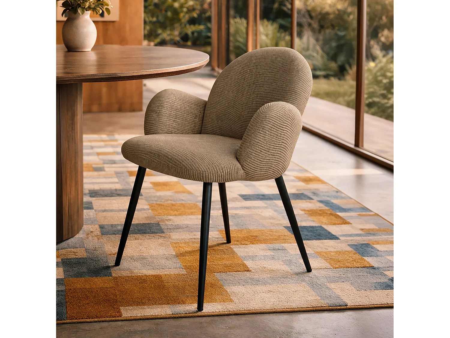 Now's Home - Lot De 2 Fauteuils De Table En Tissu Beige Et Pieds En Métal