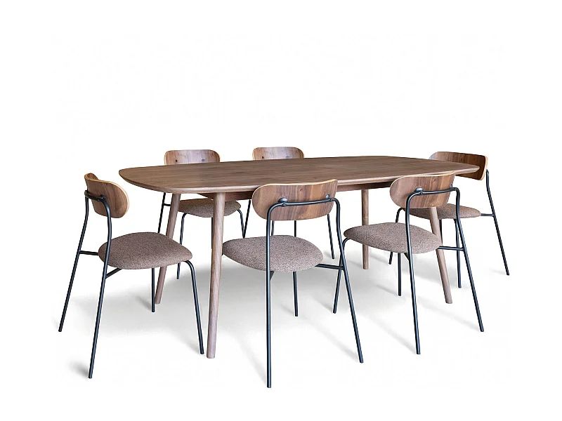 Now's Home - Ensemble Table Rectangulaire Et 6 Chaises En Tissu Chataigne