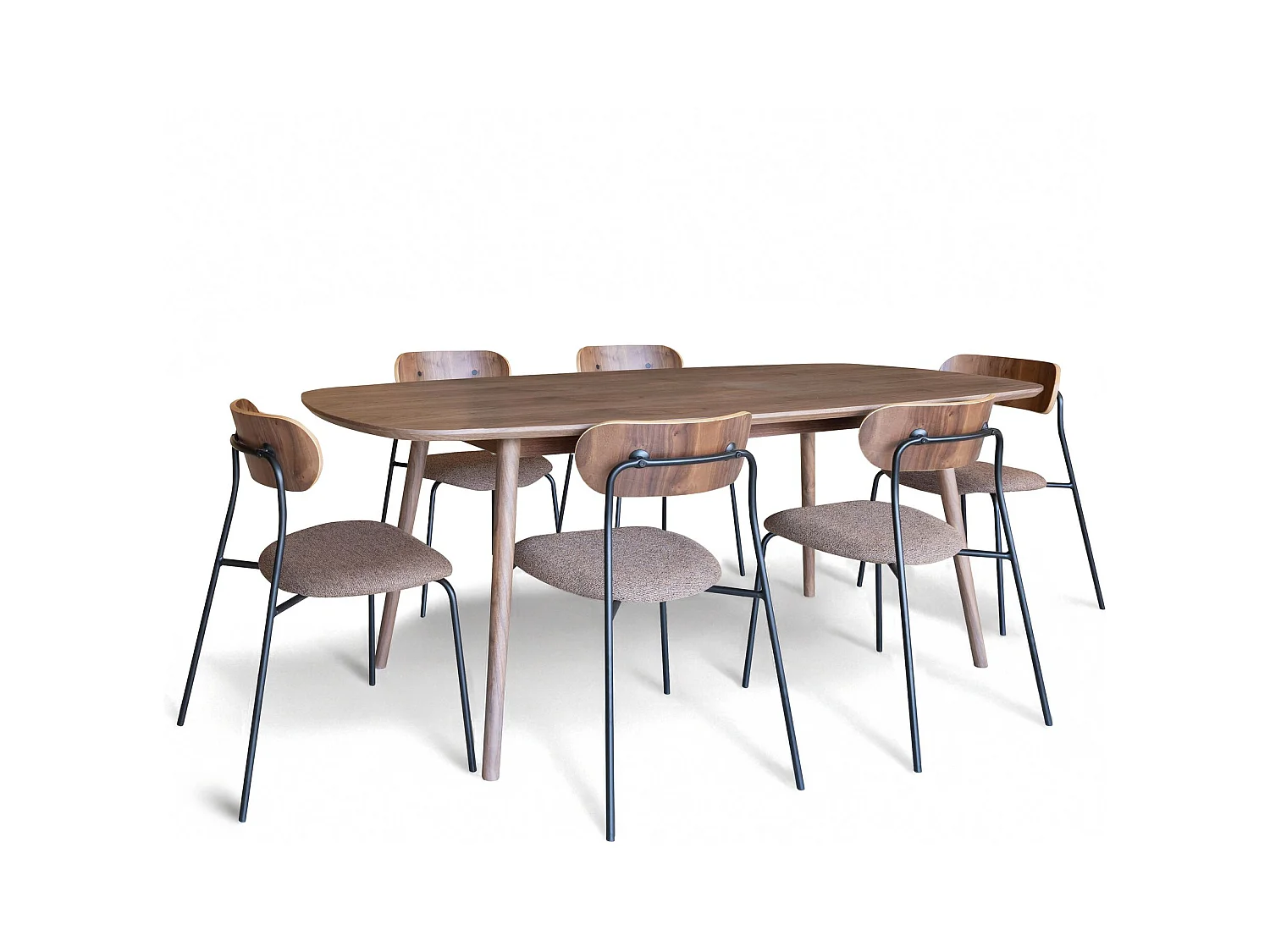 Now's Home - Ens Tble 200c Effet Bois Couleur Noyer+6 Chaises Tissu Chataigne Callao